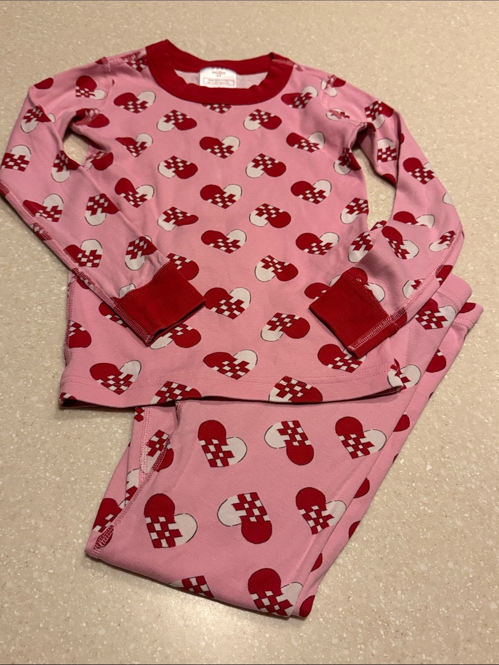 Hanna Andersson Heart Print Pajama Set 100% Organic Cotton Pink Red US 5